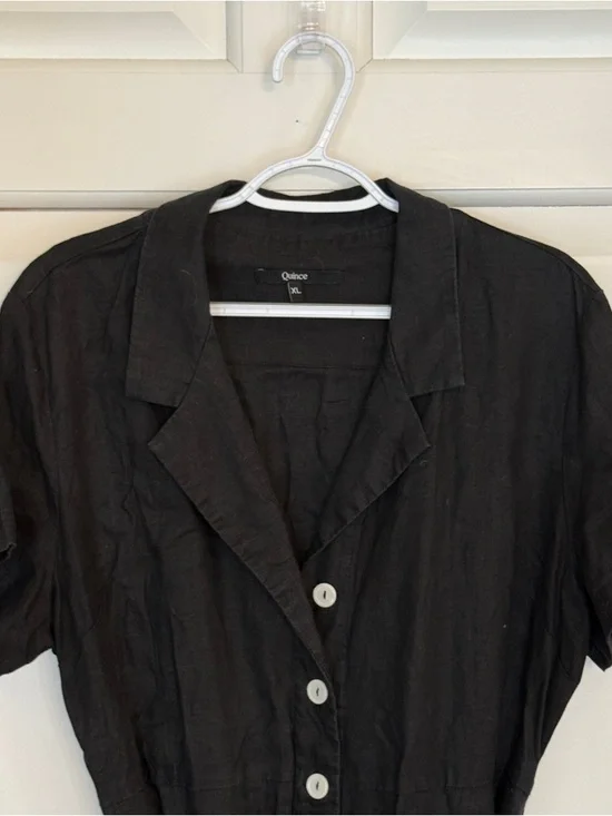 Quince 100% Linen Black Shirt Dress XL | Button Front Tie Waist 25253 - Picture 8 of 16